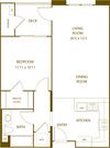 Residence 2 - 1 Bedroom 1 Bath Floor Plan Layout - 711 Square Feet